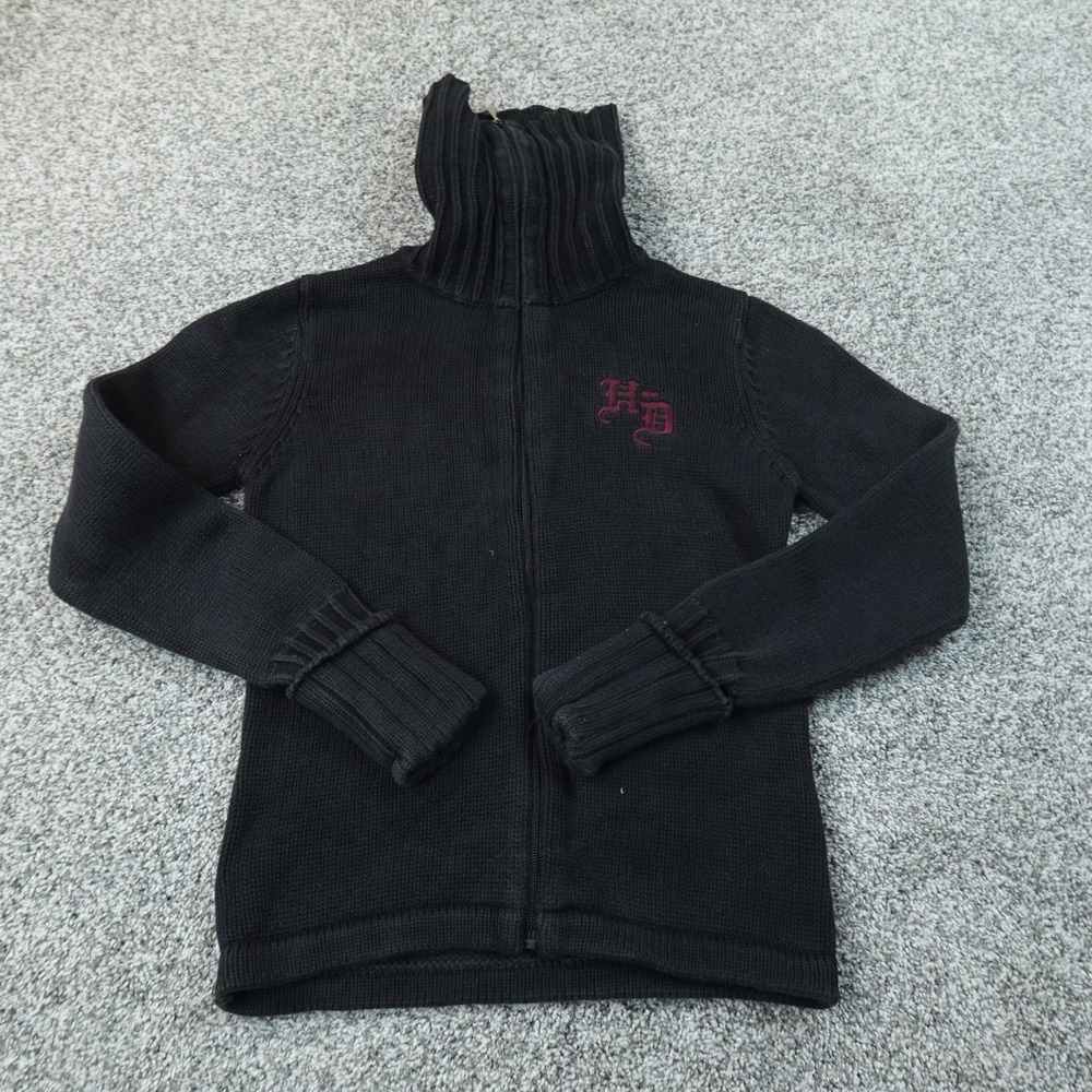 VTG Harley Davidson Sweater Womens M Black Full Zip Turtleneck Motorcycle Jacket